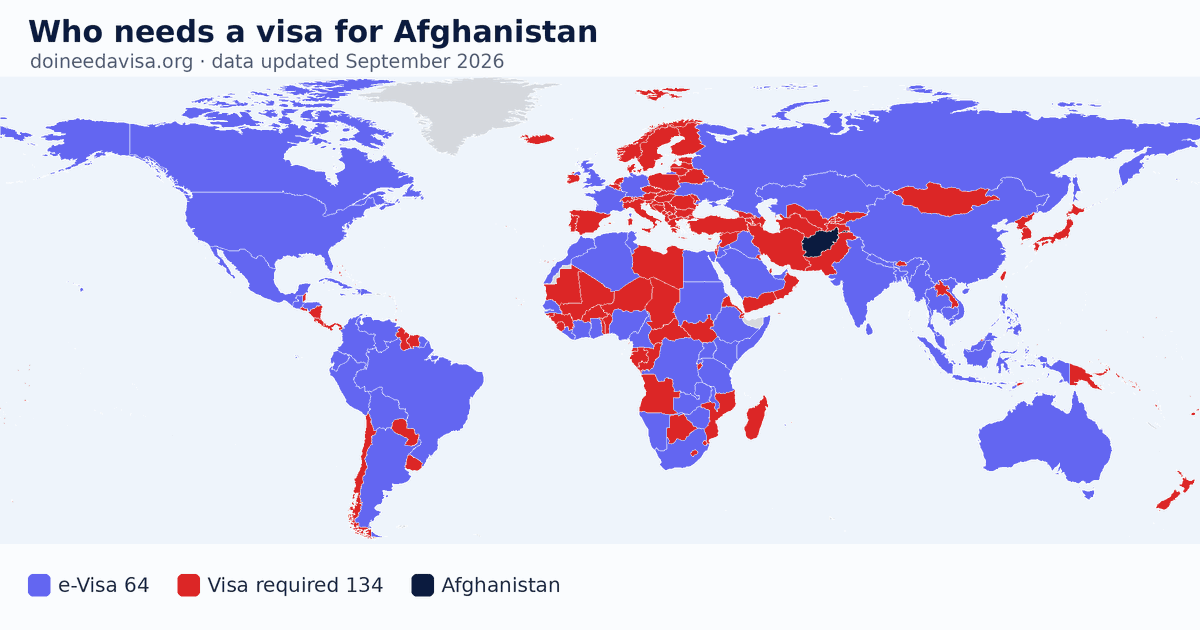 World map: which passports can enter Afghanistan visa-free, with an ETA, e-Visa, visa on arrival or with a visa