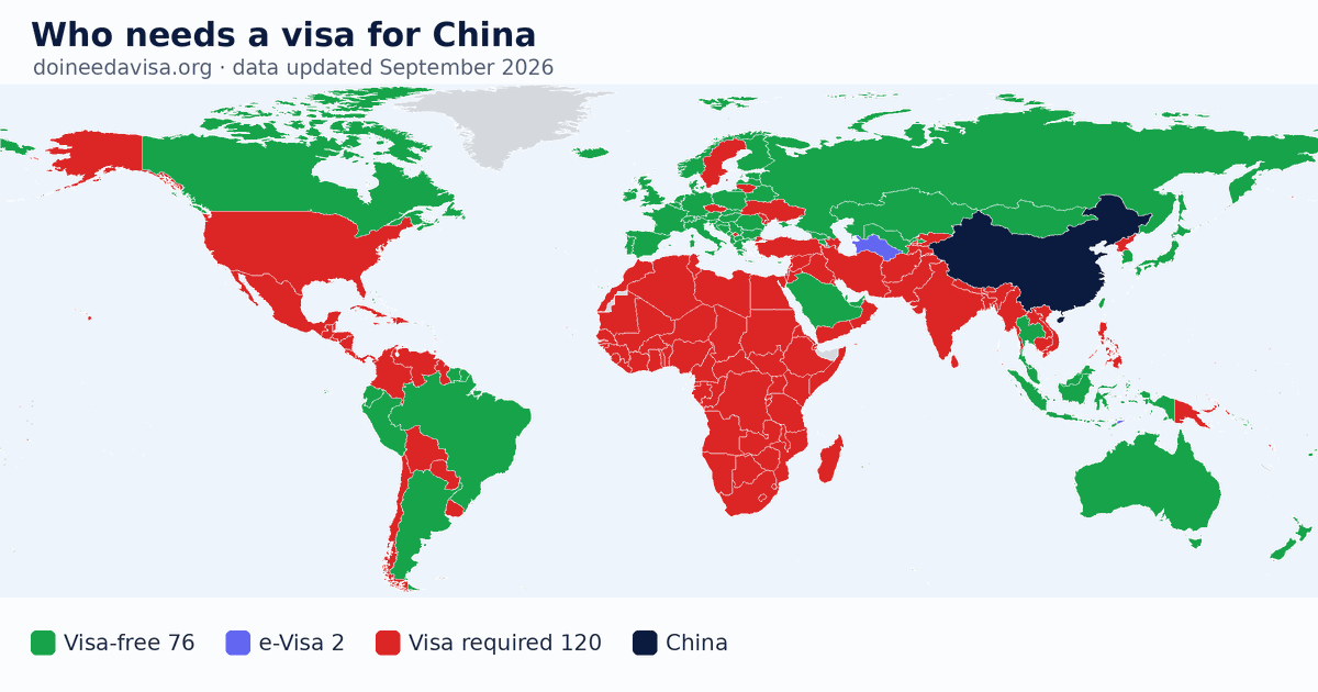 World map: which passports can enter China visa-free, with an ETA, e-Visa, visa on arrival or with a visa