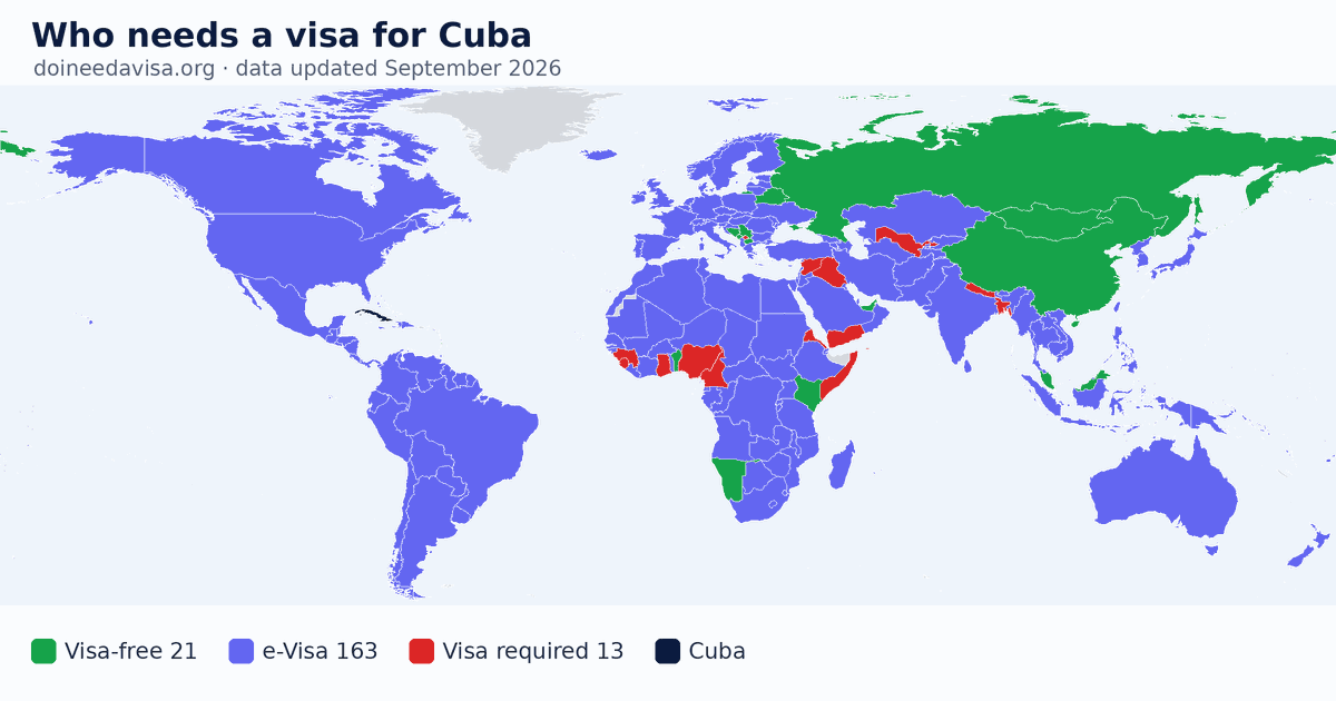 World map: which passports can enter Cuba visa-free, with an ETA, e-Visa, visa on arrival or with a visa