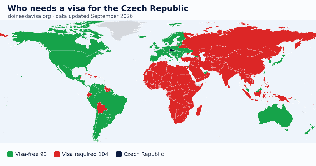 World map: which passports can enter the Czech Republic visa-free, with an ETA, e-Visa, visa on arrival or with a visa