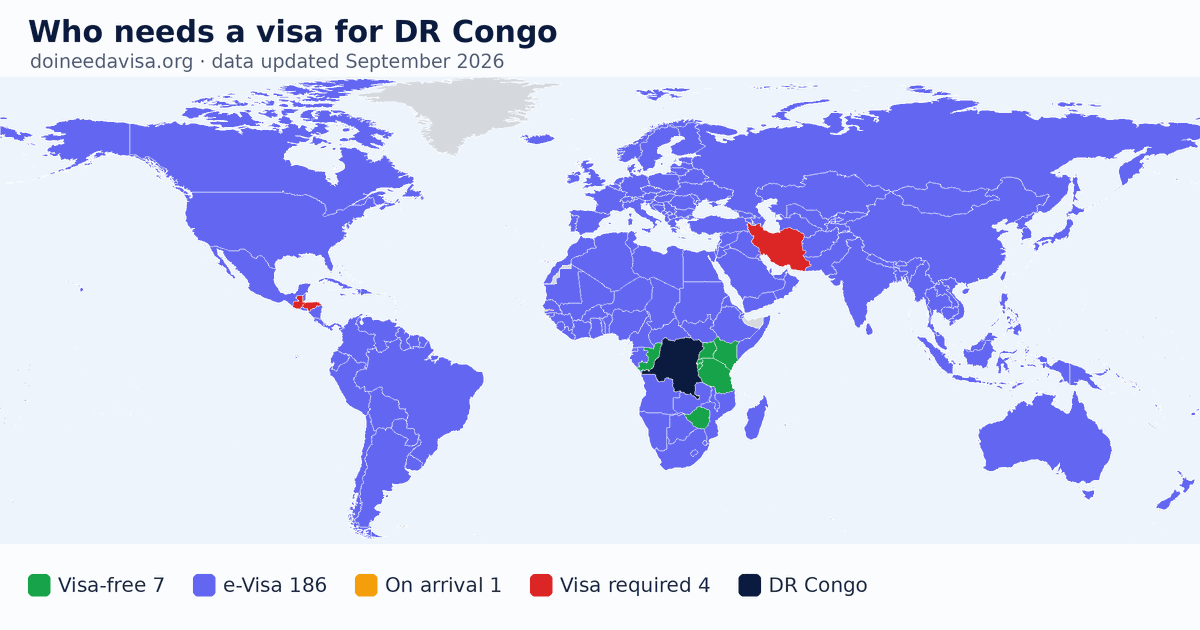 World map: which passports can enter DR Congo visa-free, with an ETA, e-Visa, visa on arrival or with a visa