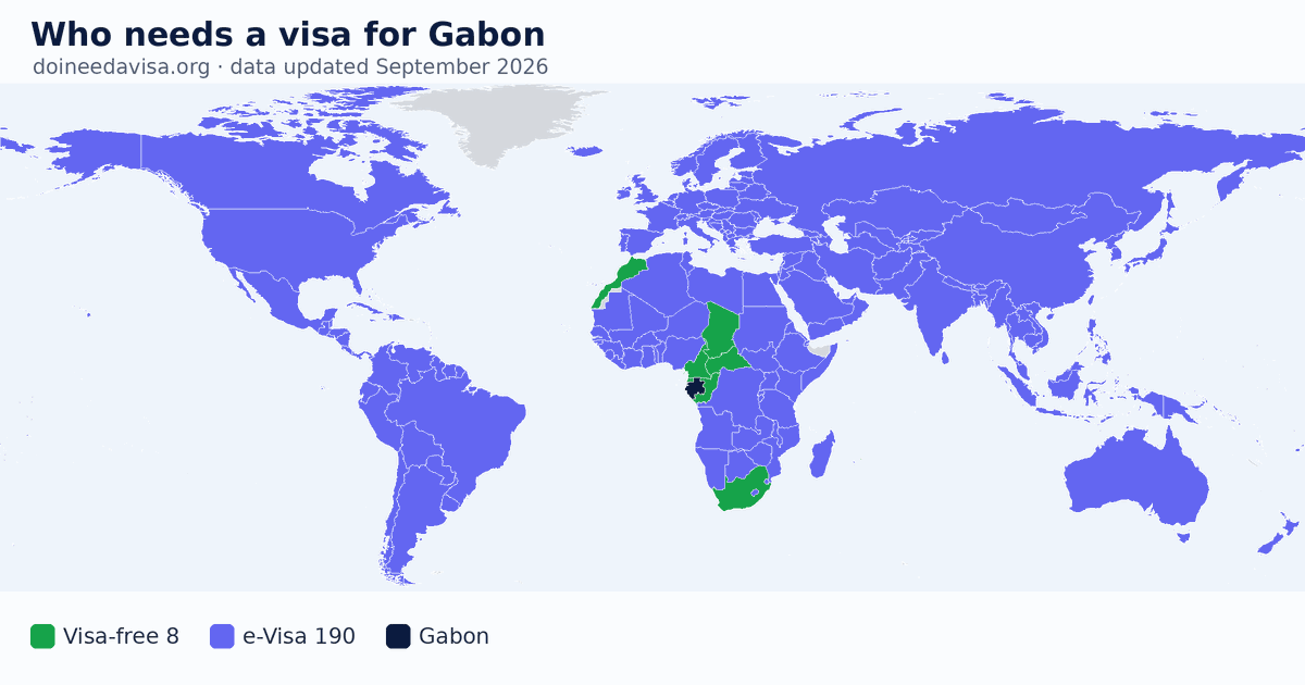World map: which passports can enter Gabon visa-free, with an ETA, e-Visa, visa on arrival or with a visa