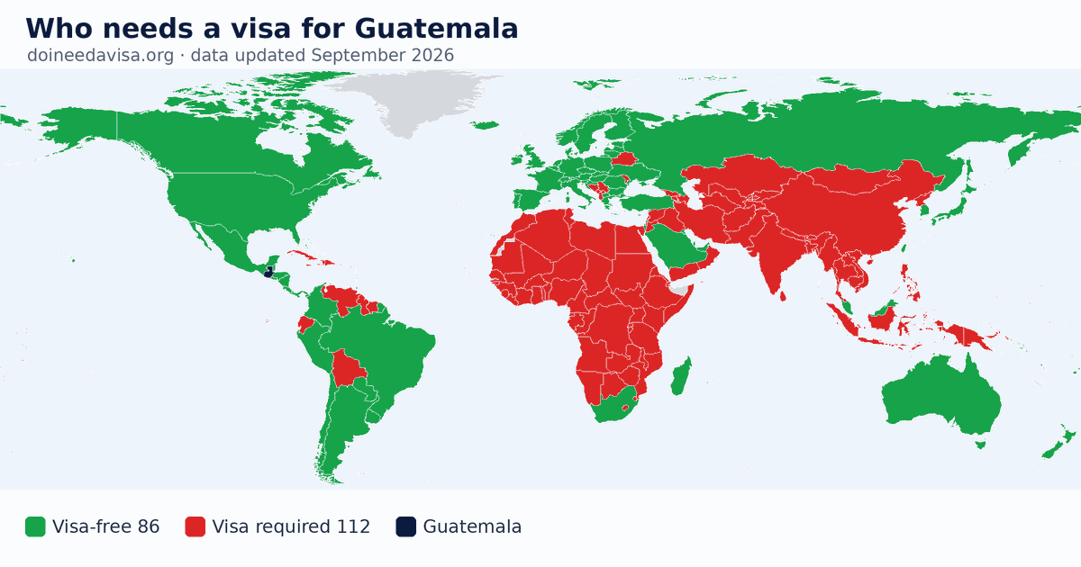 World map: which passports can enter Guatemala visa-free, with an ETA, e-Visa, visa on arrival or with a visa