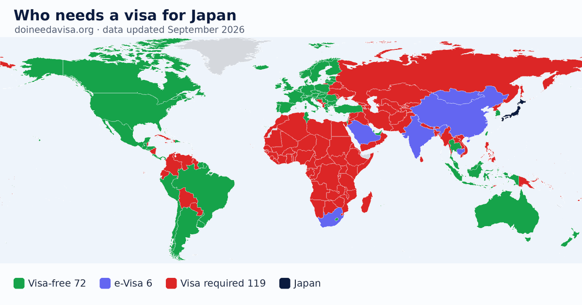 World map: which passports can enter Japan visa-free, with an ETA, e-Visa, visa on arrival or with a visa