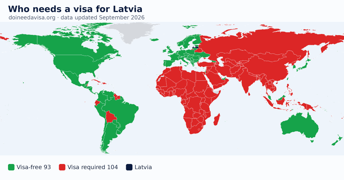 World map: which passports can enter Latvia visa-free, with an ETA, e-Visa, visa on arrival or with a visa
