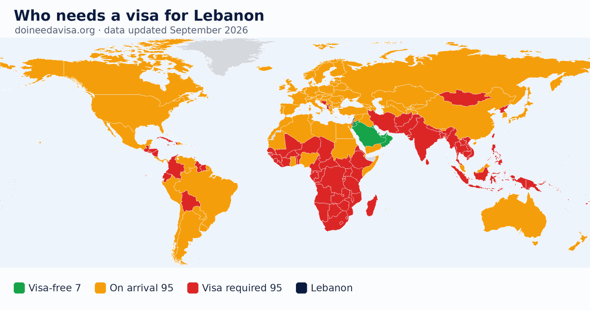 World map: which passports can enter Lebanon visa-free, with an ETA, e-Visa, visa on arrival or with a visa