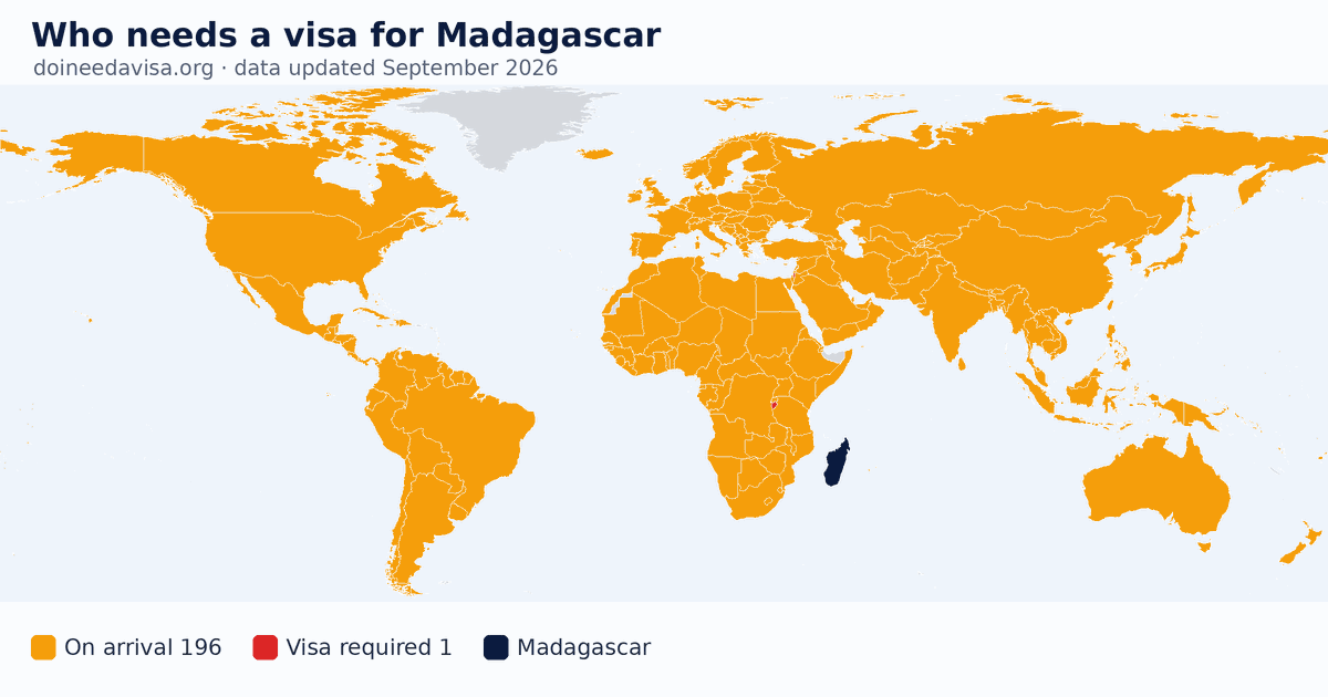 World map: which passports can enter Madagascar visa-free, with an ETA, e-Visa, visa on arrival or with a visa