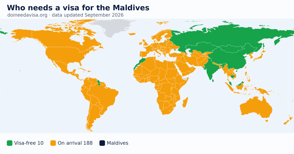 World map: which passports can enter the Maldives visa-free, with an ETA, e-Visa, visa on arrival or with a visa