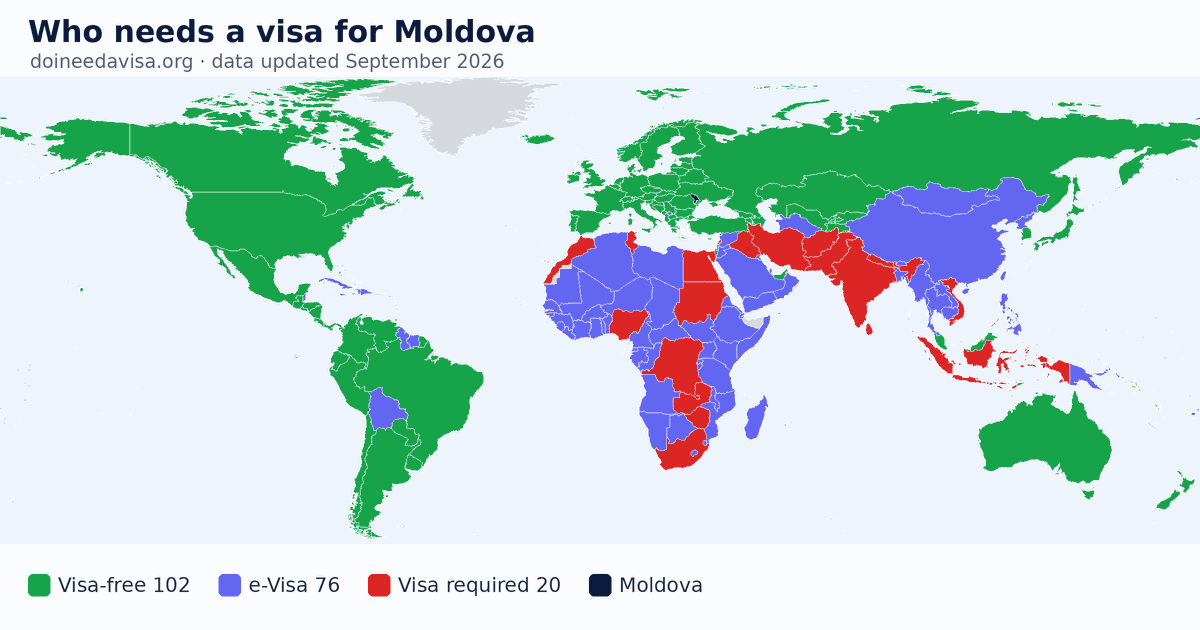 World map: which passports can enter Moldova visa-free, with an ETA, e-Visa, visa on arrival or with a visa