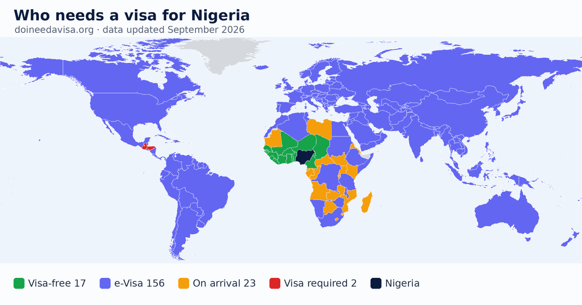 World map: which passports can enter Nigeria visa-free, with an ETA, e-Visa, visa on arrival or with a visa