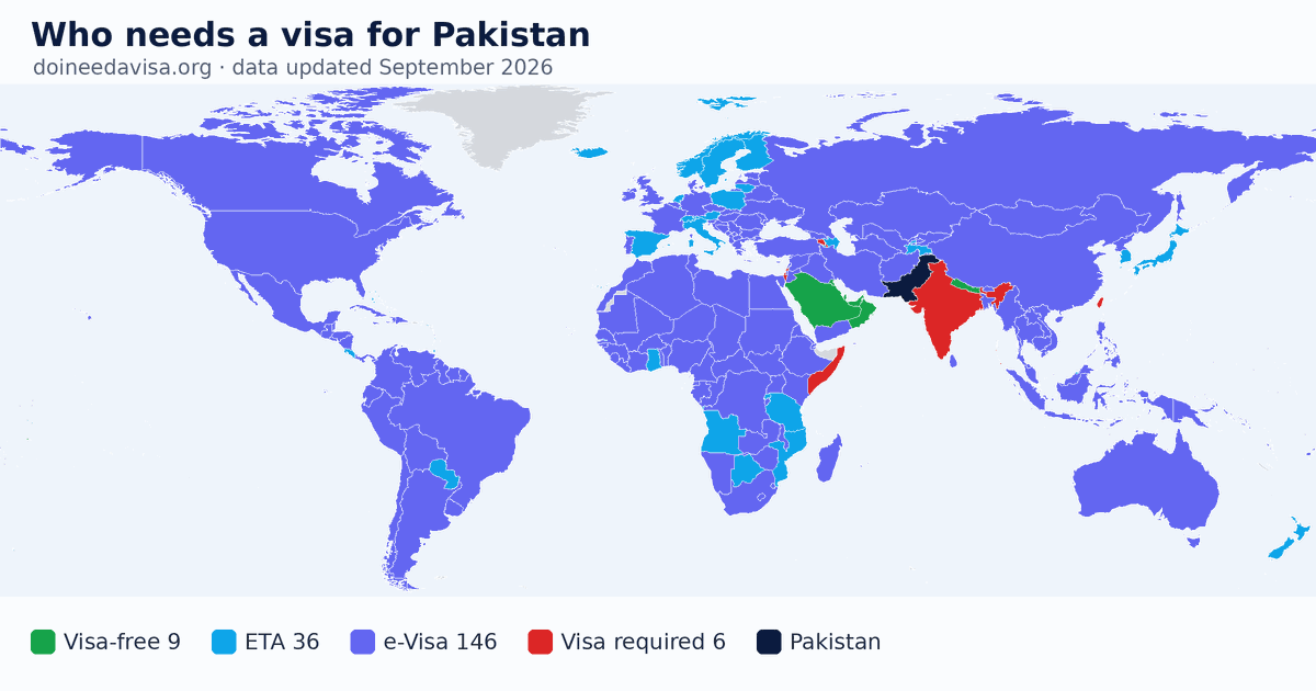 World map: which passports can enter Pakistan visa-free, with an ETA, e-Visa, visa on arrival or with a visa