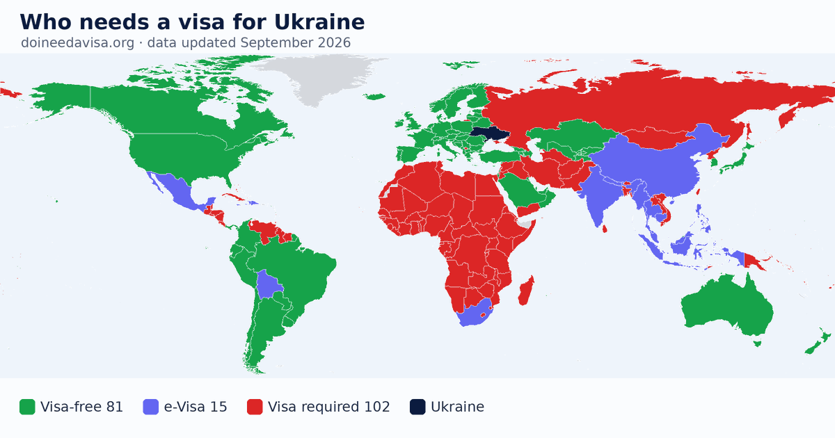 World map: which passports can enter Ukraine visa-free, with an ETA, e-Visa, visa on arrival or with a visa
