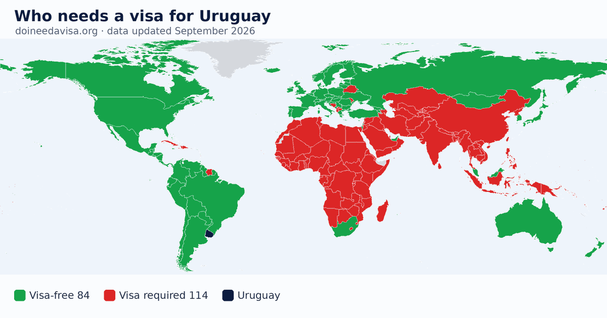 World map: which passports can enter Uruguay visa-free, with an ETA, e-Visa, visa on arrival or with a visa